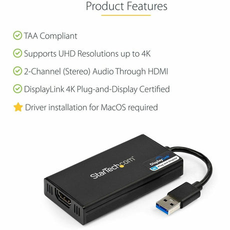 StarTech.com USB 3.0 to HDMI Adapter, 4K 30Hz UHD, USB to HDMI Display Adapter, External Video/Graphics Card for Mac & Windows — USB32HD4K