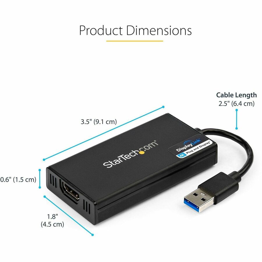 StarTech.com USB 3.0 to HDMI Adapter, 4K 30Hz UHD, USB to HDMI Display Adapter, External Video/Graphics Card for Mac & Windows — USB32HD4K