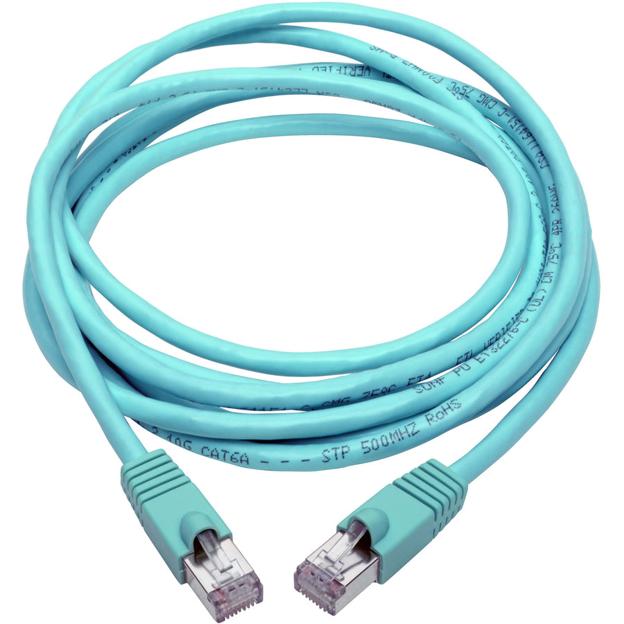 Eaton Tripp Lite Series Cat6a 10G Snagless Shielded STP Ethernet Cable (RJ45 M/M), PoE, Aqua, 10 ft. (3.05 m) — N262-010-AQ