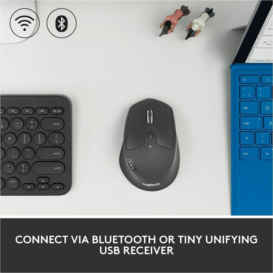 Logitech M720 Triathlon Multi-Device Wireless Mouse, Bluetooth, USB Unifying Receiver, 1000 DPI, 8 Buttons, Black — 910-004790