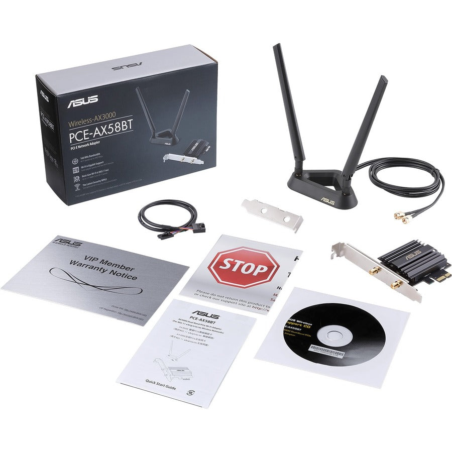 Asus PCE-AX58BT IEEE 802.11ax Bluetooth 5.0 Wi-Fi/Bluetooth Combo Adapter for Desktop Computer — PCE-AX58BT