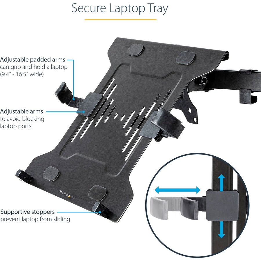 StarTech.com VESA Laptop Tray, Adjustable Monitor Arm Laptop Tray, Secures Notebooks up to 4.5kg (9.9lb), 75x75 & 100x100 VESA, Ventilated — LAPTOP-ARM-TRAY
