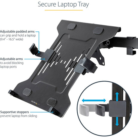 StarTech.com VESA Laptop Tray, Adjustable Monitor Arm Laptop Tray, Secures Notebooks up to 4.5kg (9.9lb), 75x75 & 100x100 VESA, Ventilated — LAPTOP-ARM-TRAY