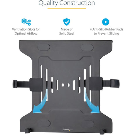 StarTech.com VESA Laptop Tray, Adjustable Monitor Arm Laptop Tray, Secures Notebooks up to 4.5kg (9.9lb), 75x75 & 100x100 VESA, Ventilated — LAPTOP-ARM-TRAY