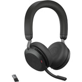 Jabra Evolve2 75 Wireless On-ear Stereo Headset - USB-A - Unified Communication - With Charging Stand - Black - Binaural - Ear-cup - 3000 cm - Bluetooth - 20 Hz to 20 kHz - MEMS Technology Microphone - Noise Cancelling — 27599-989-989