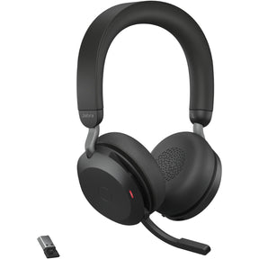 Jabra Evolve2 75 Wireless On-ear Stereo Headset - USB-A - Unified Communication - With Charging Stand - Black - Binaural - Ear-cup - 3000 cm - Bluetooth - 20 Hz to 20 kHz - MEMS Technology Microphone - Noise Cancelling — 27599-989-989