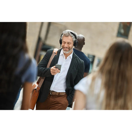 Jabra Evolve2 75 Wireless On-ear Stereo Headset - USB-A - Unified Communication - With Charging Stand - Black - Binaural - Ear-cup - 3000 cm - Bluetooth - 20 Hz to 20 kHz - MEMS Technology Microphone - Noise Cancelling — 27599-989-989