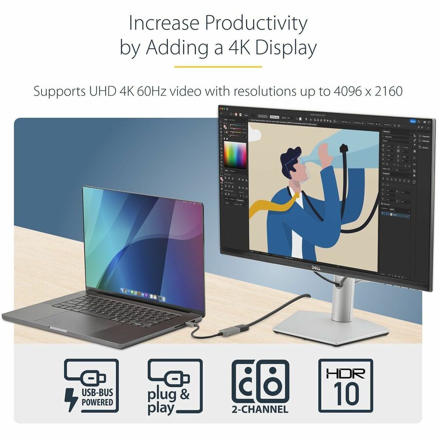 StarTech.com USB C to HDMI Adapter Dongle, 4K 60Hz, HDR10, USB-C to HDMI 2.0b Converter, USB Type-C DP Alt Mode to HDMI Monitor/Display — USBC-HDMI-CDP2HD4K60