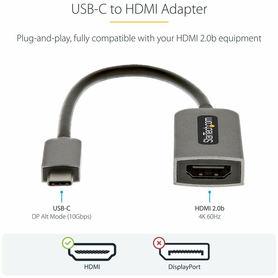 StarTech.com USB C to HDMI Adapter Dongle, 4K 60Hz, HDR10, USB-C to HDMI 2.0b Converter, USB Type-C DP Alt Mode to HDMI Monitor/Display — USBC-HDMI-CDP2HD4K60