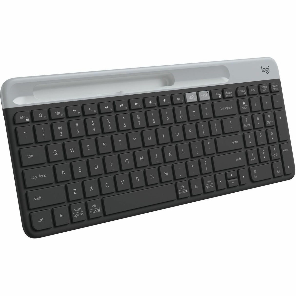 Logitech K585 Multi-Device Slim Wireless Keyboard, Built-in Cradle for device, Bluetooth/Receiver, Easy Switch, Graphite — 920-011479