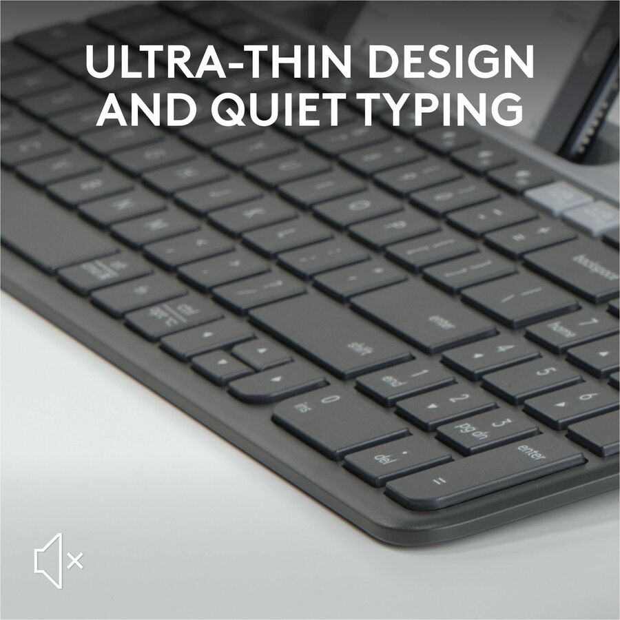 Logitech K585 Multi-Device Slim Wireless Keyboard, Built-in Cradle for device, Bluetooth/Receiver, Easy Switch, Graphite — 920-011479
