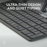 Logitech K585 Multi-Device Slim Wireless Keyboard, Built-in Cradle for device, Bluetooth/Receiver, Easy Switch, Graphite — 920-011479