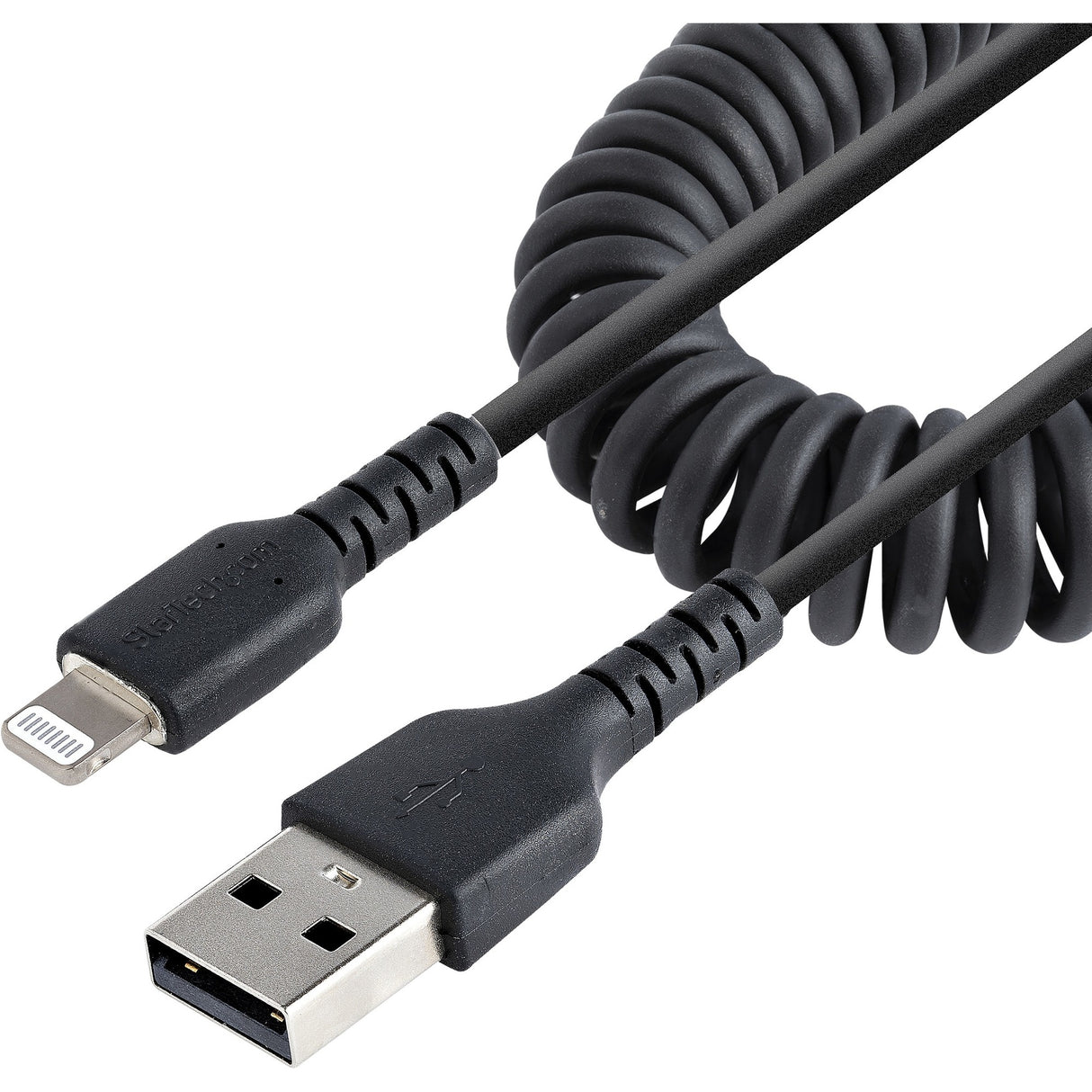 StarTech.com 50cm/20in USB to Lightning Cable, MFi Certified, Coiled iPhone Charger Cable, Black, Durable TPE Jacket Aramid Fiber — RUSB2ALT50CMBC