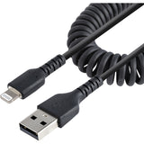 StarTech.com 50cm/20in USB to Lightning Cable, MFi Certified, Coiled iPhone Charger Cable, Black, Durable TPE Jacket Aramid Fiber — RUSB2ALT50CMBC