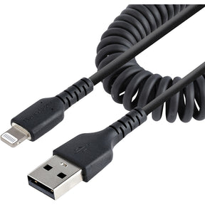 StarTech.com 50cm/20in USB to Lightning Cable, MFi Certified, Coiled iPhone Charger Cable, Black, Durable TPE Jacket Aramid Fiber — RUSB2ALT50CMBC