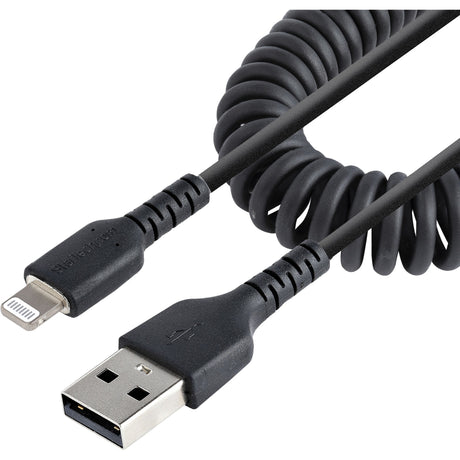 StarTech.com 50cm/20in USB to Lightning Cable, MFi Certified, Coiled iPhone Charger Cable, Black, Durable TPE Jacket Aramid Fiber — RUSB2ALT50CMBC