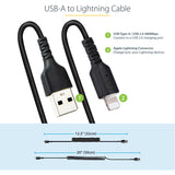 StarTech.com 50cm/20in USB to Lightning Cable, MFi Certified, Coiled iPhone Charger Cable, Black, Durable TPE Jacket Aramid Fiber — RUSB2ALT50CMBC