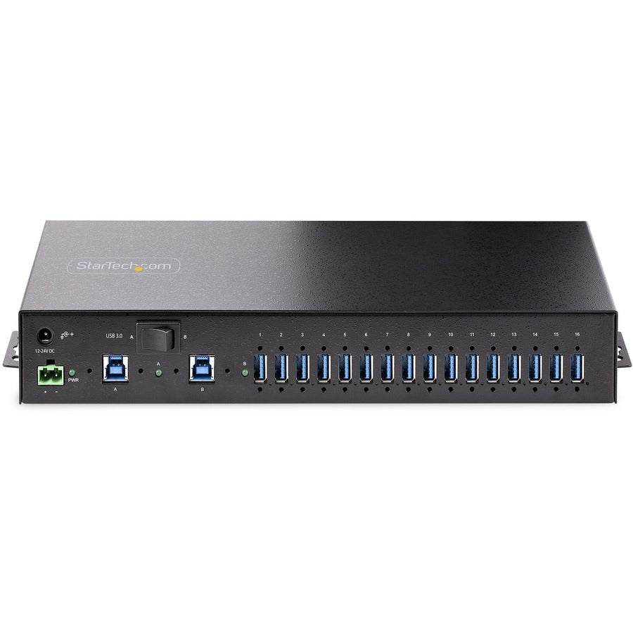 StarTech.com 16-Port Industrial USB 3.0 Hub 5Gbps, Mountable, Terminal Block Power Up to 120W Shared, USB Charging, Dual-Host Hub/Switch — 5G16AINDS-USB-A-HUB