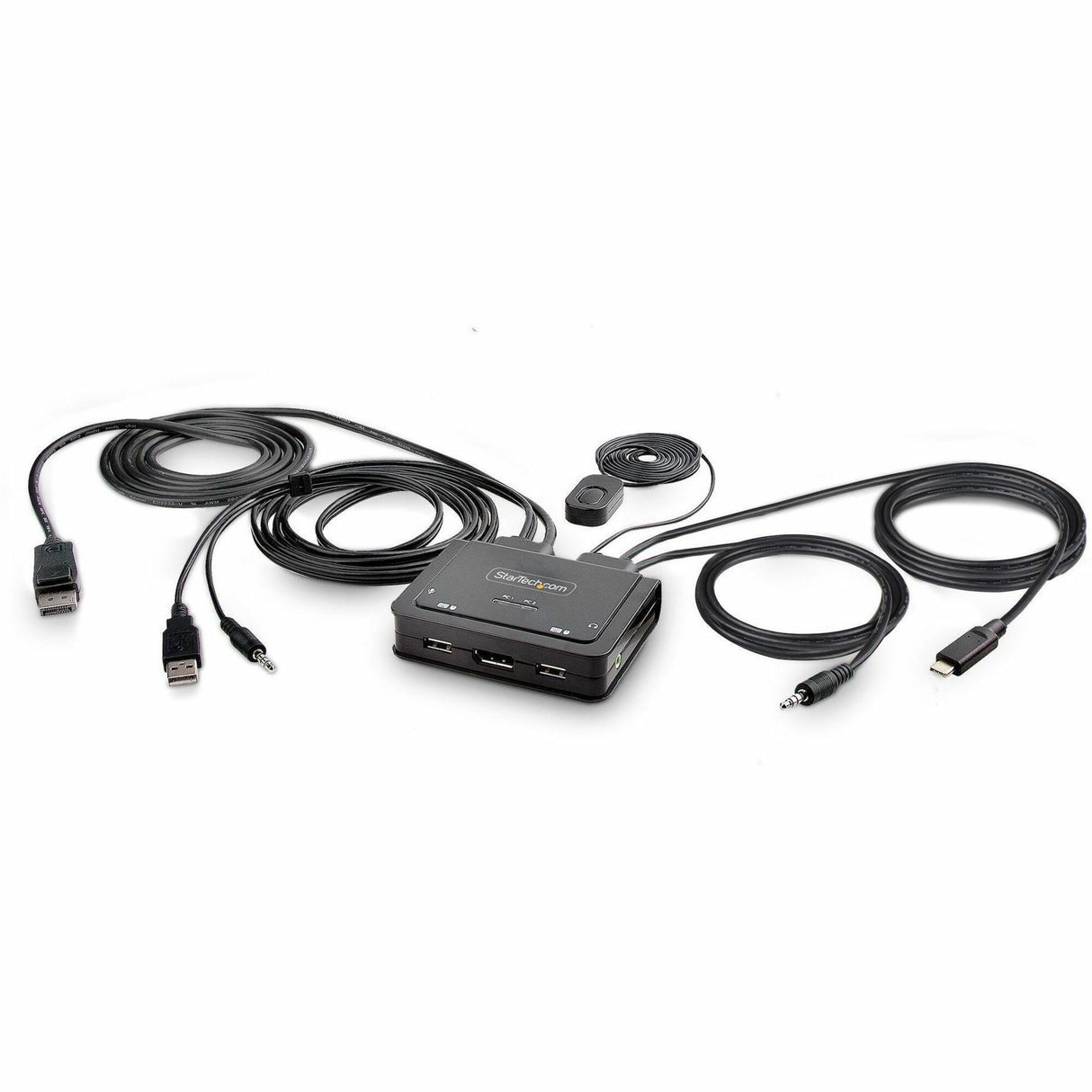 StarTech.com 2-Port Hybrid USB-C DisplayPort Cable KVM Switch, 4K 60Hz, Compact KVM with 6ft/1.8m USB-A & 4ft/1.2m USB-C Integrated Cables — C2-D46-UAC-CBL-KVM