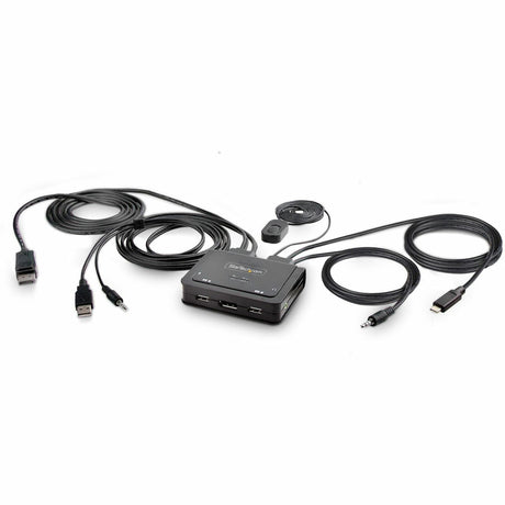 StarTech.com 2-Port Hybrid USB-C DisplayPort Cable KVM Switch, 4K 60Hz, Compact KVM with 6ft/1.8m USB-A & 4ft/1.2m USB-C Integrated Cables — C2-D46-UAC-CBL-KVM