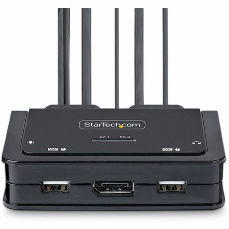 StarTech.com 2-Port Hybrid USB-C DisplayPort Cable KVM Switch, 4K 60Hz, Compact KVM with 6ft/1.8m USB-A & 4ft/1.2m USB-C Integrated Cables — C2-D46-UAC-CBL-KVM