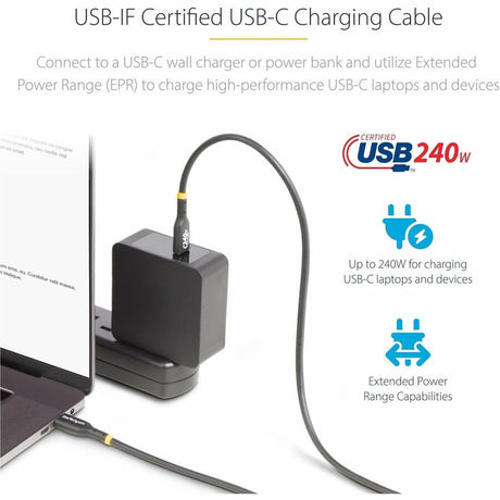 StarTech.com 3ft USB-C Charging Cable, USB-IF Certified USB C Cable, 240W PD EPR, USB 2.0 Type-C Laptop Charger Cord, TPE Jacket, M/M — USB2EPR3F