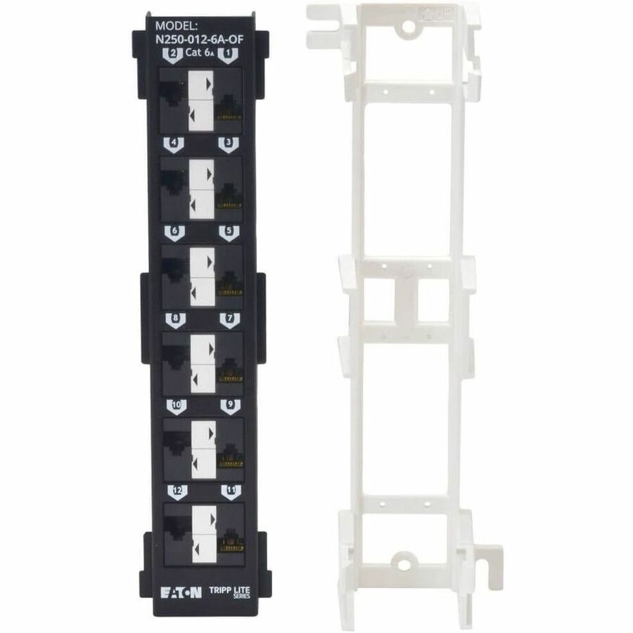 Eaton Tripp Lite Series 12-Port Cat6a Wall-Mount Patch Panel - PoE+ Compliant, 110, 568A/B, RJ45 Ethernet, Offset Ports, TAA — N250-012-6A-OF
