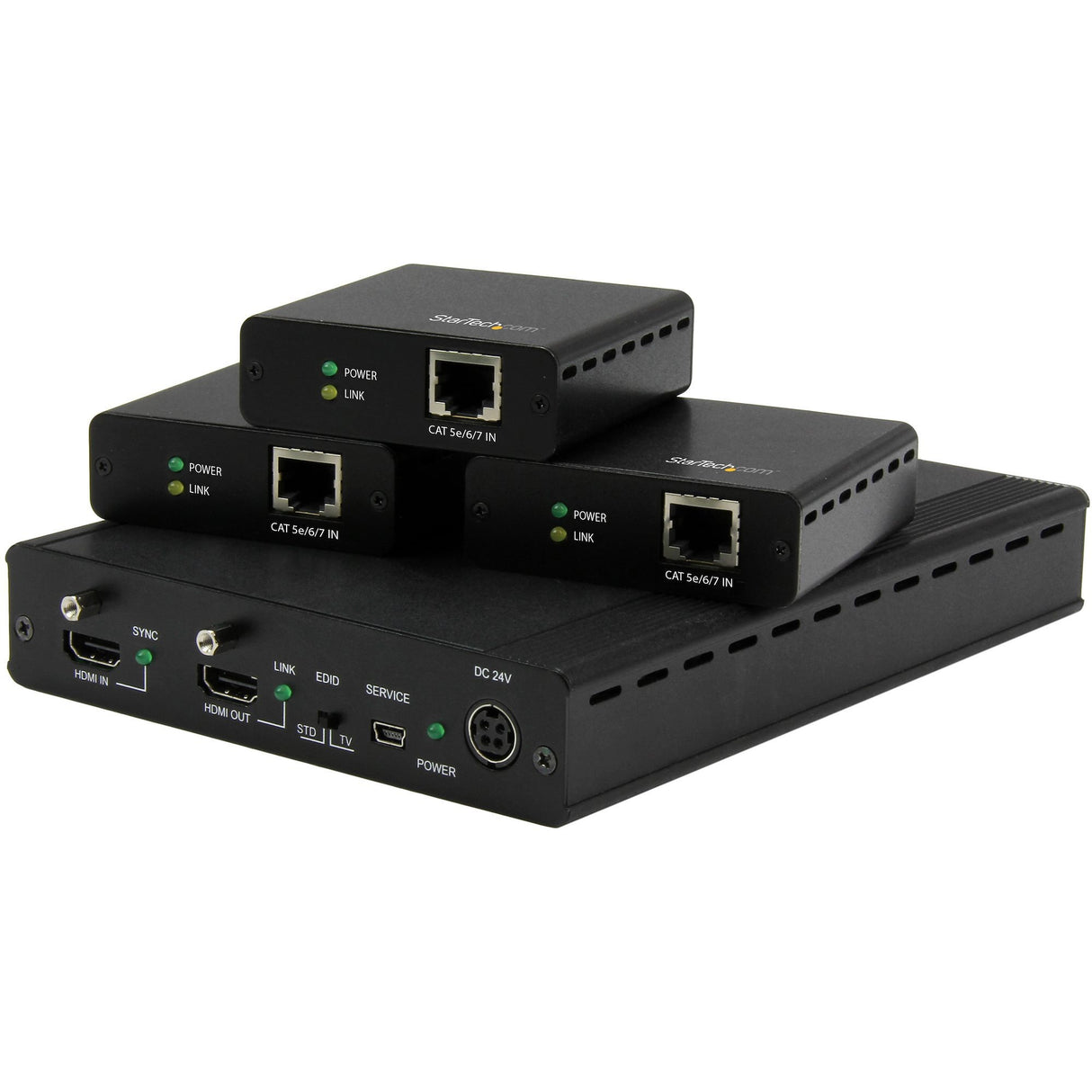 StarTech.com 3 Port HDBaseT Extender Kit with 3 Receivers - 1x3 HDMI over CAT5e/CAT6 Splitter - 1-to-3 HDBaseT Distribution System - Up to 4K — ST124HDBT