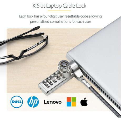 StarTech.com 10-Pack Dual-Access Laptop Lock, 6.5ft (2m) Keyed Alike and Combination Security Cable Lock for K-Slot Devices, Anti-Theft — DUALKA10-LAPTOP-LOCK