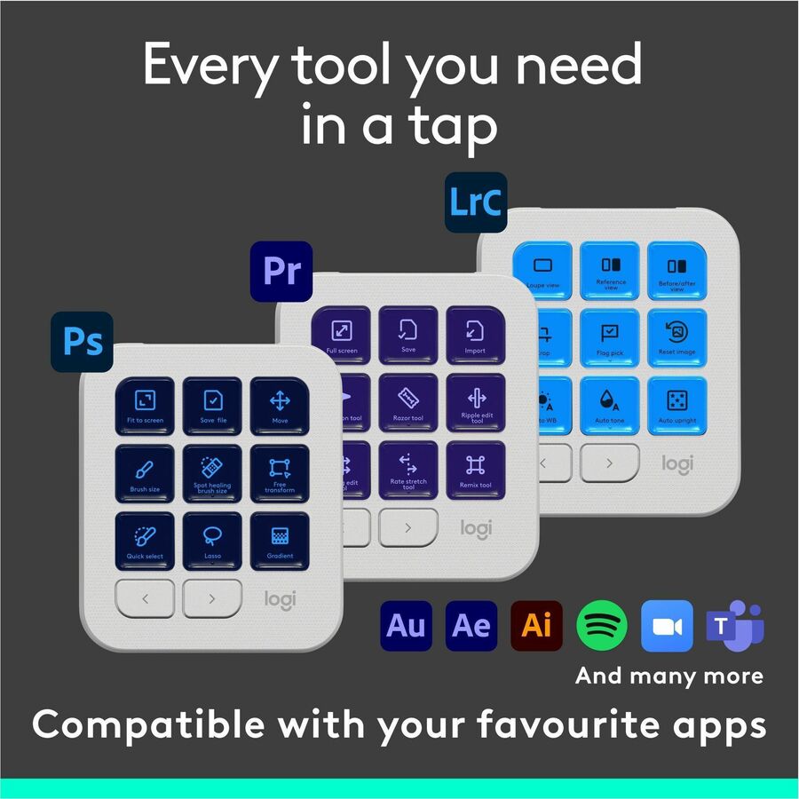 Logitech MX Creative Console, Programmable Keypad With 9 Customizable LCD Keys and Control Dial for Graphic Design, Video Editing, Photography, use with Adobe, Zoom, Spotify and more (Pale Grey) — 920-012661