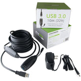 Plugable 10 Meter (32 Foot) USB 3.0 Active Extension Cable with AC Power Adapter and Back-Voltage Protection — USB3-10M-D
