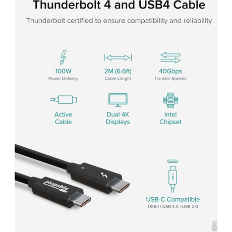 Plugable Thunderbolt 4 Cable [Thunderbolt Certified] — TBT4-40G2M