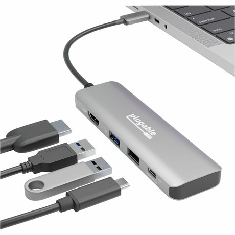 Plugable USB C Hub Multiport Adapter, 4 in 1, 100W Pass Through Charging USB C to HDMI 4K 60Hz — USBC-4IN1