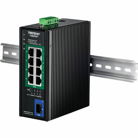TRENDnet 9-Port Industrial 2.5G DIN-Rail PoE++ Switch with 10G SFP+ Port, TI-BG5091, Multi-Gigabit, 8 x 2.G PoE++ Ports, 1 x 10G SFP+ Port, 480W PoE Power Budget, 60Gbps, Lifetime Protection, Black