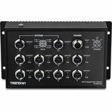 TRENDnet 10-Port Industrial EN 50155 M12 Gigabit PoE+ Railway Switch, TI-XPG102, IP40 Rated for Harsh Environments, NDAA + TAA Compliant, Black