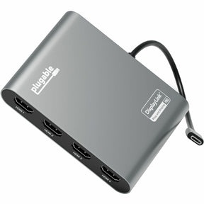 Plugable USB C to Quad HDMI 4K Adapter with 100W PD Pass-Though Power Delivery for Windows, Mac M1/M2/M3/M4, Thunderbolt, and USB-C Laptops — USBC-7400H4