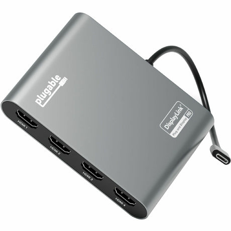 Plugable USB C to Quad HDMI 4K Adapter with 100W PD Pass-Though Power Delivery for Windows, Mac M1/M2/M3/M4, Thunderbolt, and USB-C Laptops — USBC-7400H4