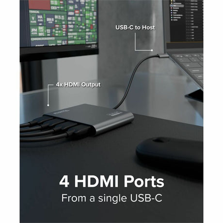 Plugable USB C to Quad HDMI 4K Adapter with 100W PD Pass-Though Power Delivery for Windows, Mac M1/M2/M3/M4, Thunderbolt, and USB-C Laptops — USBC-7400H4