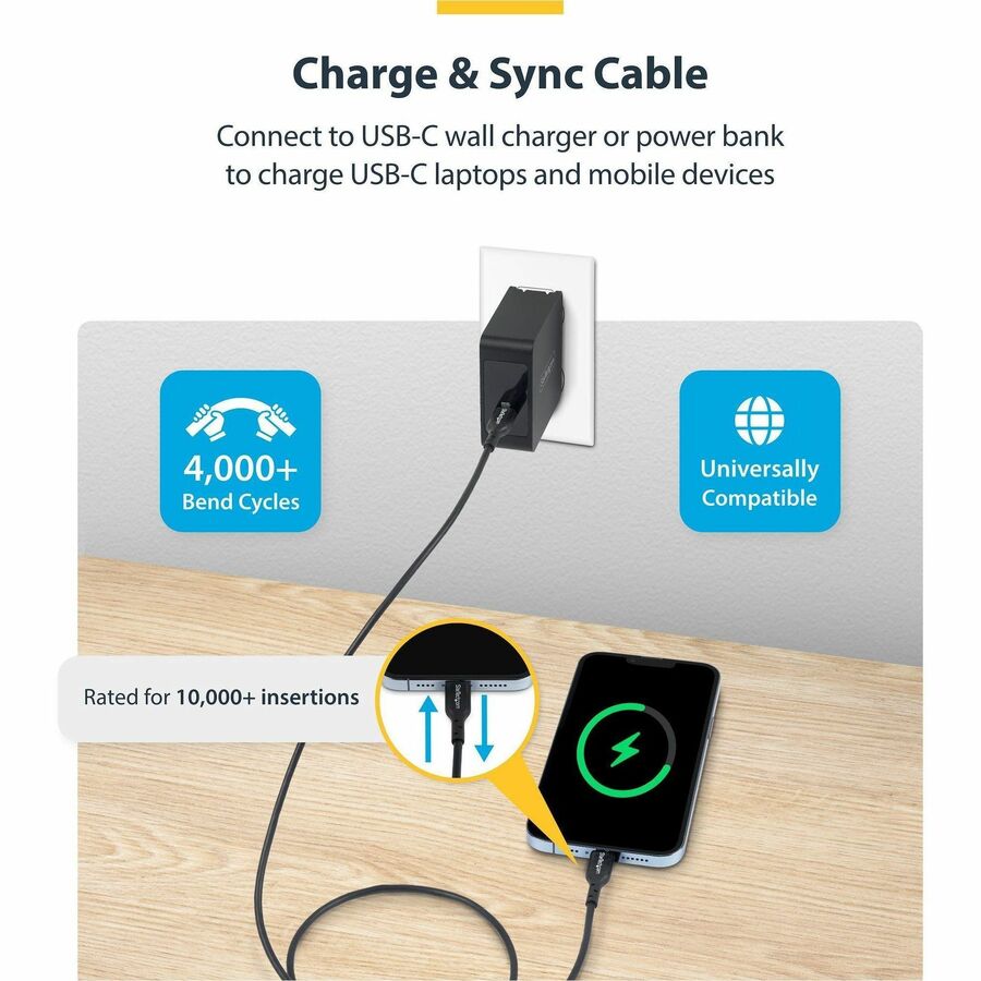 StarTech.com 15ft (4.5m) USB-C Charging Cable, Charge & Sync, 60W (3A) PD, USB 2.0 Laptop Charger Cable, TPE Jacket - USB C Charging Cord — USB2CC15FBKE