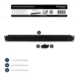 StarTech.com 1U High-density Brush Strip Cable Management Panel, Sturdy Steel Horizontal Data Centre Cable Organizer — CMBRUSH1U