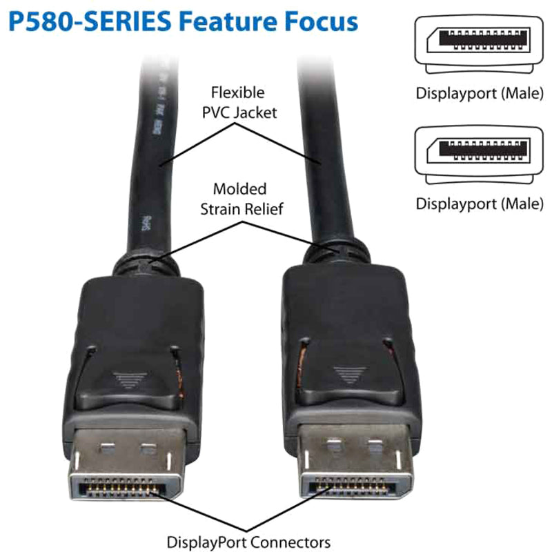 Eaton Tripp Lite Series DisplayPort Cable with Latching Connectors, 4K (M/M), Black, 25 ft. (7.62 m) — P580-025