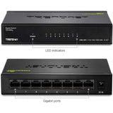 TRENDnet 8-Port Gigabit GREENnet Switch, Ethernet Network Switch, TEG-S82G, 8 x 10-100-1000 Mbps Gigabit Ethernet Ports, Ethernet Splitter, 16 Gbps, Metal, Lifetime Protection, Black — TEG-S82g