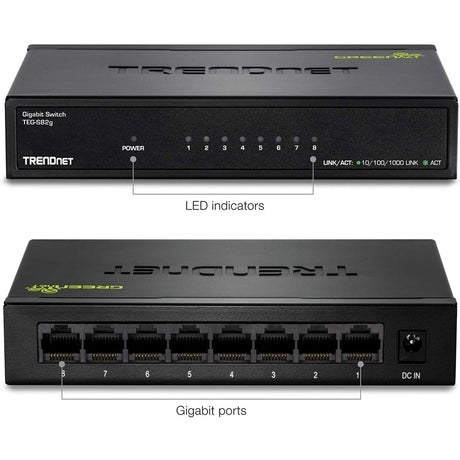TRENDnet 8-Port Gigabit GREENnet Switch, Ethernet Network Switch, TEG-S82G, 8 x 10-100-1000 Mbps Gigabit Ethernet Ports, Ethernet Splitter, 16 Gbps, Metal, Lifetime Protection, Black — TEG-S82g