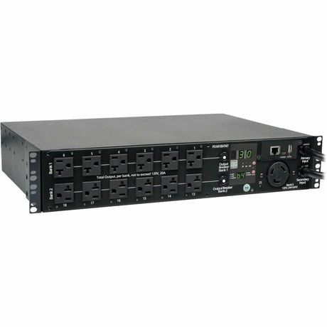 Eaton Tripp Lite Series 2.9kW Single-Phase Switched Automatic Transfer Switch PDU, 2 120V L5-30P Inputs, 24 5-15/20R & 1 L5-30R Outputs, 2U, TAA — PDUMH30ATNET
