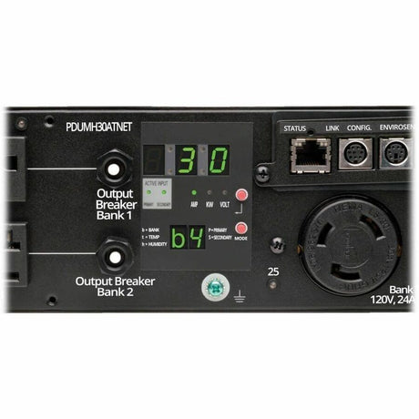 Eaton Tripp Lite Series 2.9kW Single-Phase Switched Automatic Transfer Switch PDU, 2 120V L5-30P Inputs, 24 5-15/20R & 1 L5-30R Outputs, 2U, TAA — PDUMH30ATNET