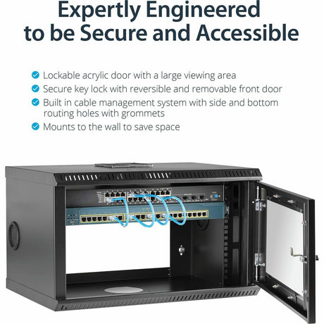 StarTech.com 2-Post 6U Wall Mount Network Cabinet w/ Acrylic Door, 19" Small Wall-Mounted Server Rack for Data / Computer Equipment — RK619WALL