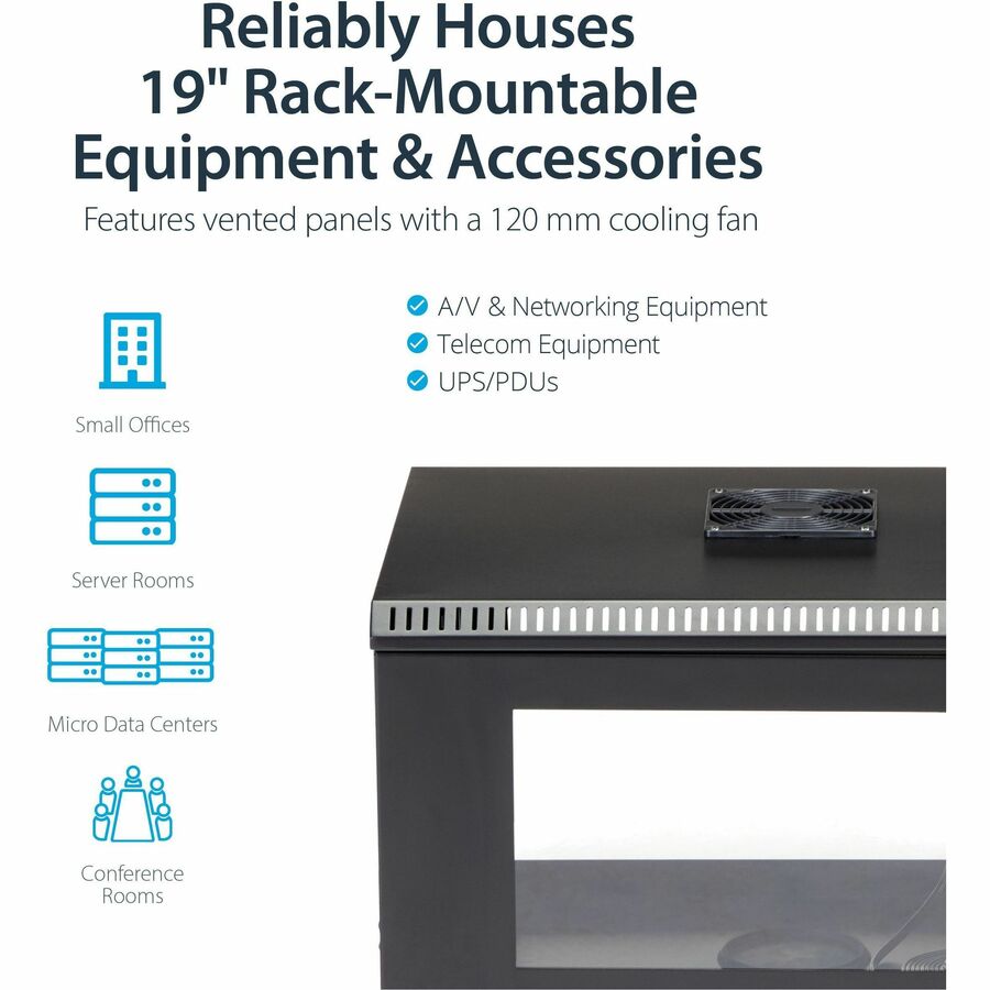 StarTech.com 2-Post 6U Wall Mount Network Cabinet w/ Acrylic Door, 19" Small Wall-Mounted Server Rack for Data / Computer Equipment — RK619WALL