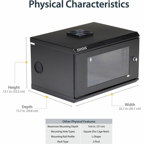 StarTech.com 2-Post 6U Wall Mount Network Cabinet w/ Acrylic Door, 19" Small Wall-Mounted Server Rack for Data / Computer Equipment — RK619WALL