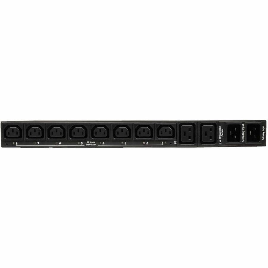 Eaton Tripp Lite Series 3.8kW Single-Phase Local Metered Automatic Transfer Switch PDU, Two 200-240V C20 Inlets, 8 C13 & 2 C19 Outputs, 1U, TAA — PDUMH20HVAT