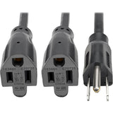 Eaton Tripp Lite Series Extension Cord Y Splitter, NEMA 5-15P to 2x NEMA 5-15R - 13A, 120V, 16 AWG, 18-in. (45.72 cm), Black — P024-18N-13A-2R